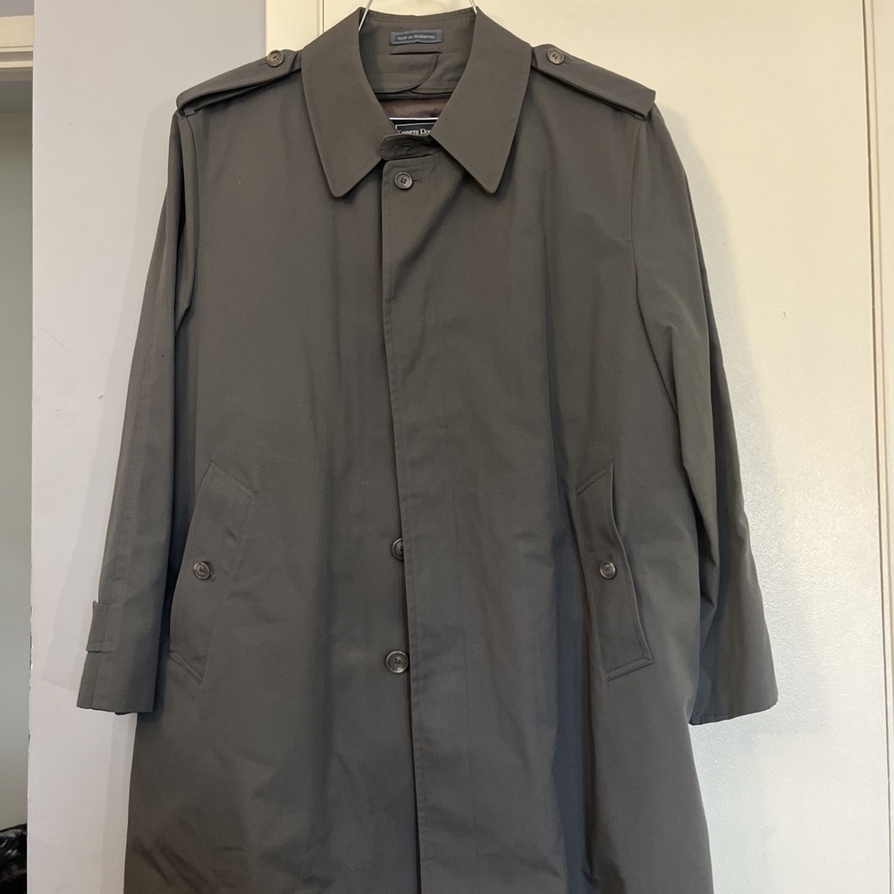 Vintage Kenneth Roberts 44‎ Reg Men Gray Cotton Blend Trench Coat Plush Liner